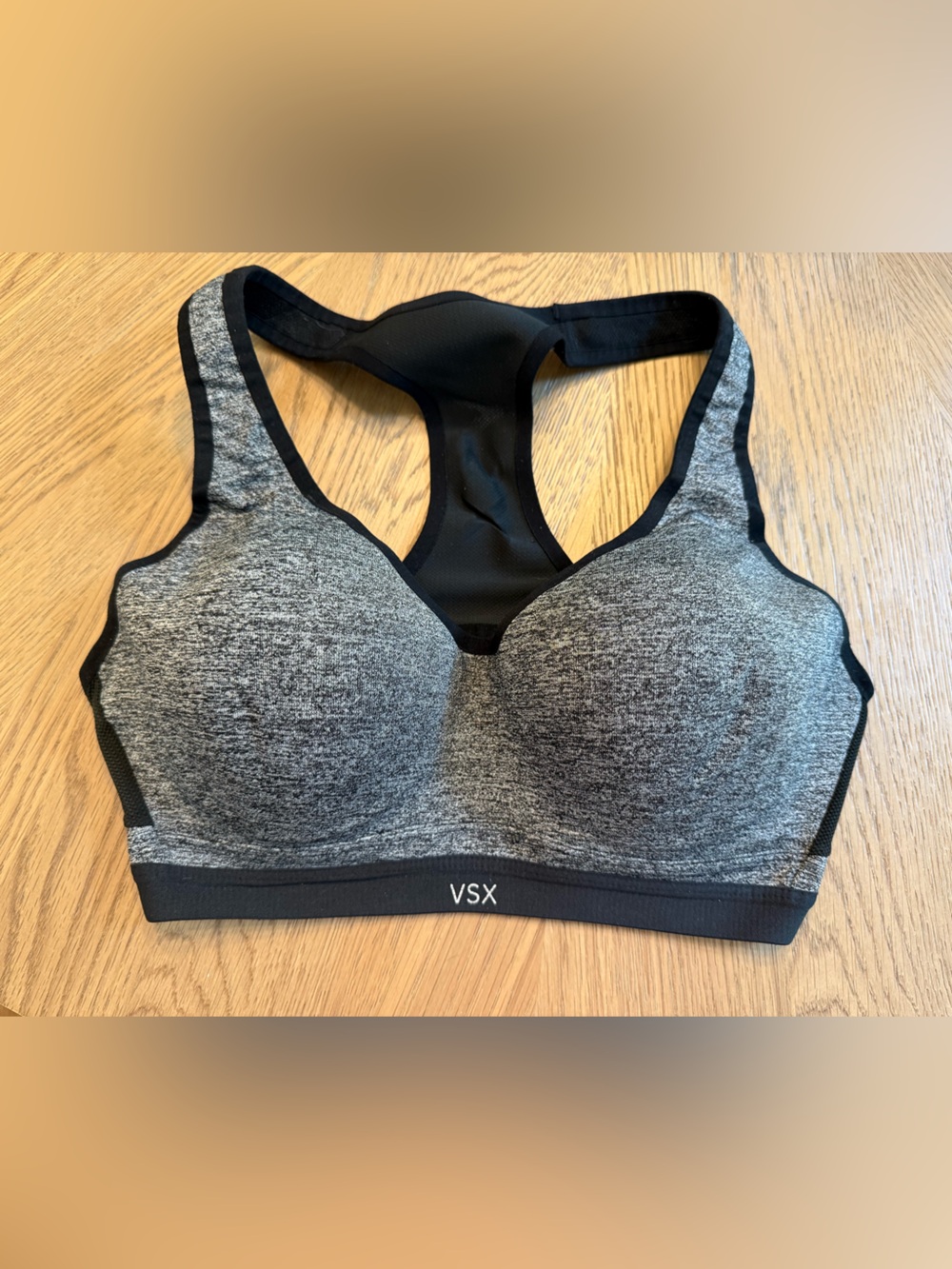 EUC Victoria's Secret VSX Heather Gray Sports Bra with Black Racerback